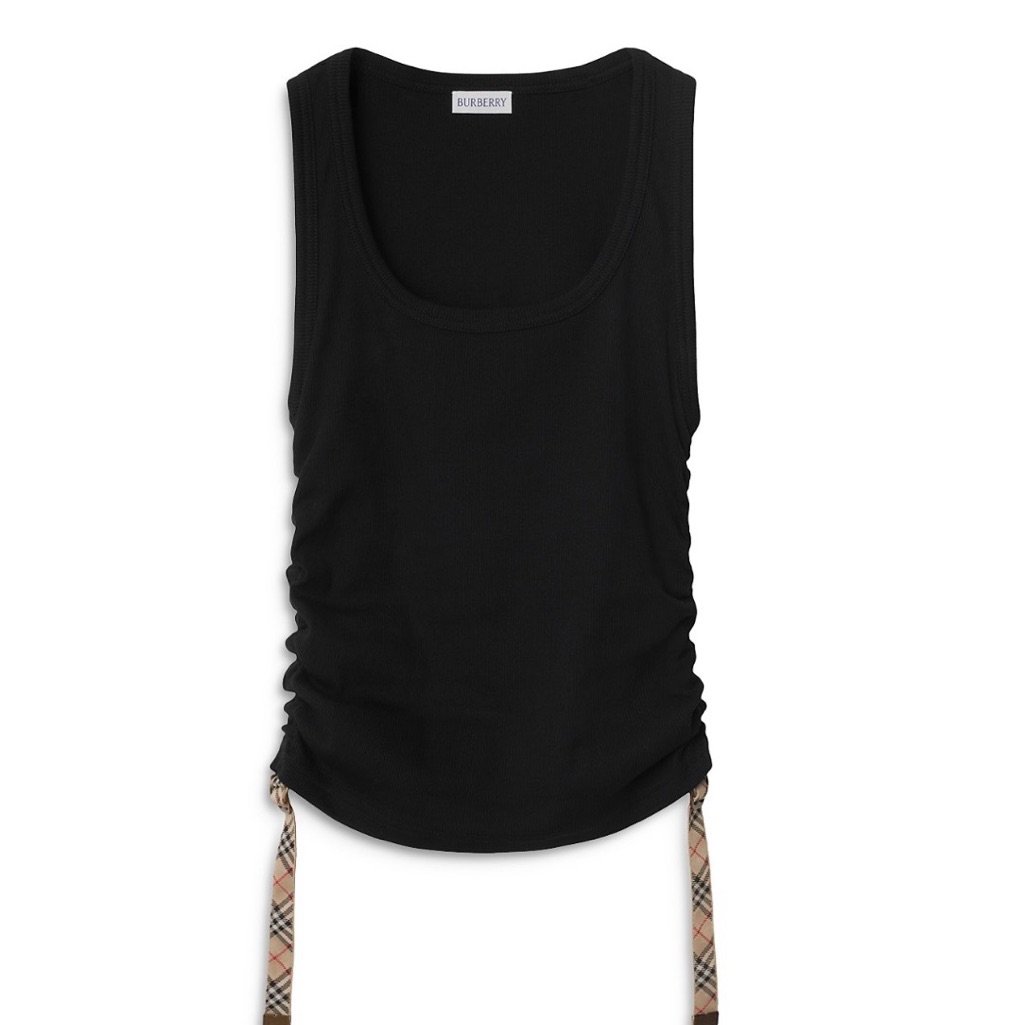 Burberry Black Scoop Neck Tank With Signature Check Tie Details